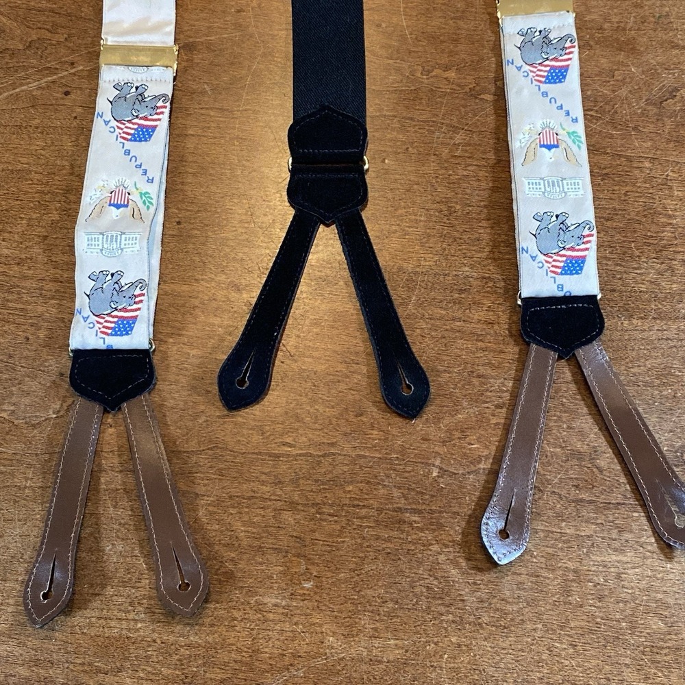 Vintage 80 Elephant Suspenders State Of Braces Patriotic Republican Seal Of USA - Picture 7 of 7
